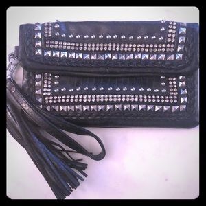 Black studded wristlet/clutch
